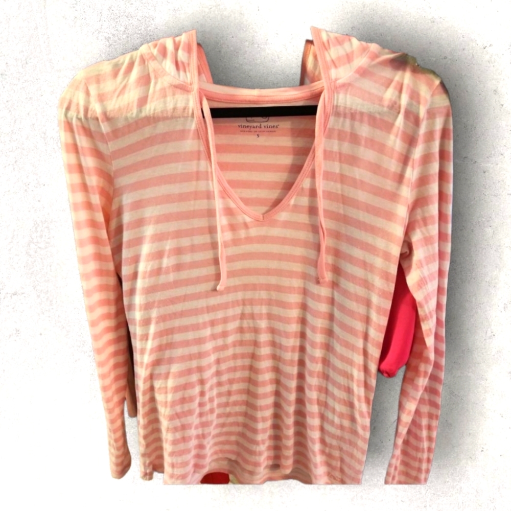 Vineyard Vines Striped Hoodie Lightweight Small Pink And White